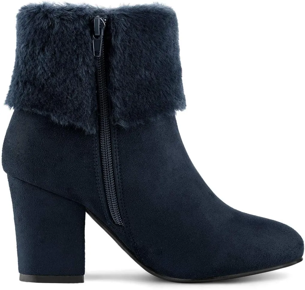 Allegra K Women's Christmas Faux Fur Chunky Heel Ankle Boots