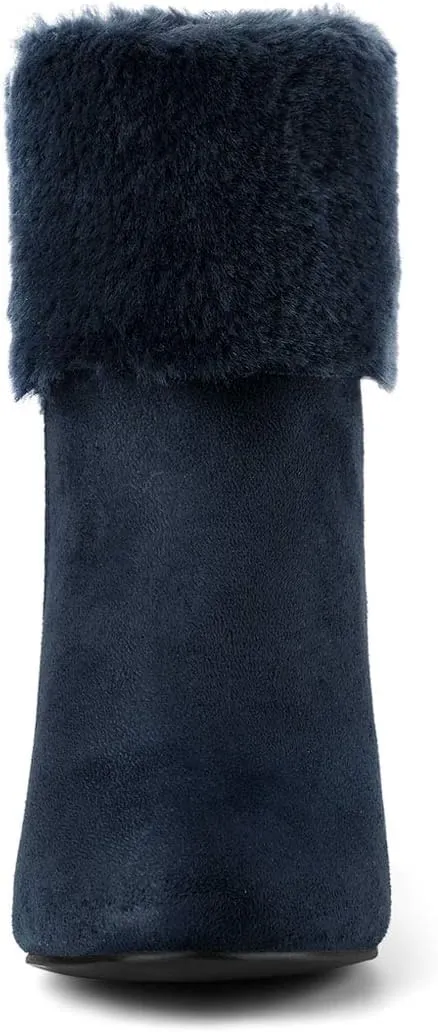 Allegra K Women's Christmas Faux Fur Chunky Heel Ankle Boots
