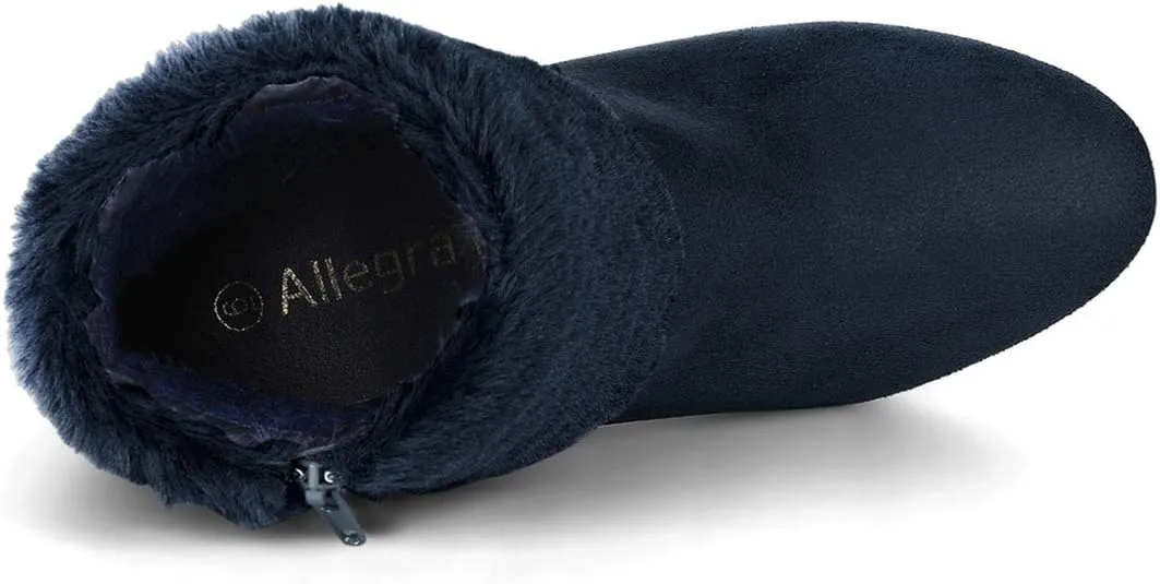 Allegra K Women's Christmas Faux Fur Chunky Heel Ankle Boots