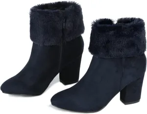 Allegra K Women's Christmas Faux Fur Chunky Heel Ankle Boots