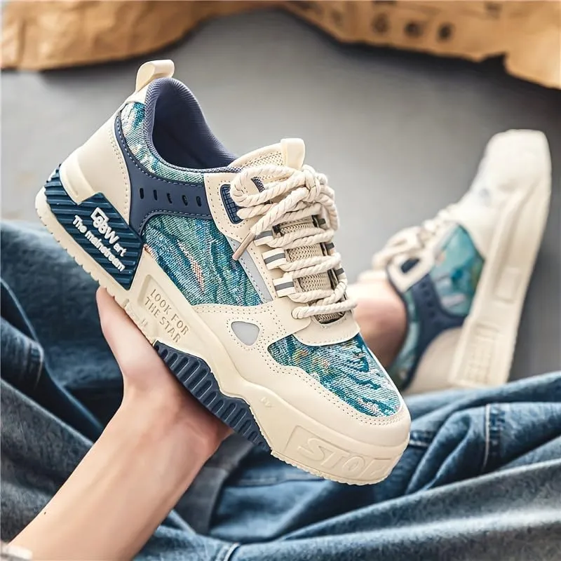 Alphabet Print Street Skate Shoes - Trendy Men's Skateboarding Footwear Non-Slip Laces, and Casual Style for Outdoor Activities - Street Fashion Enthusiasts Plus Size