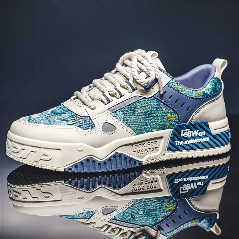 Alphabet Print Street Skate Shoes - Trendy Men's Skateboarding Footwear Non-Slip Laces, and Casual Style for Outdoor Activities - Street Fashion Enthusiasts Plus Size