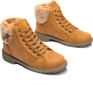 ALTOCIS Women’s Fur Lined Winter Snow Boots Short Mid Calf Fashion Boot Art Resin Button Faux Suede Boots for Women
