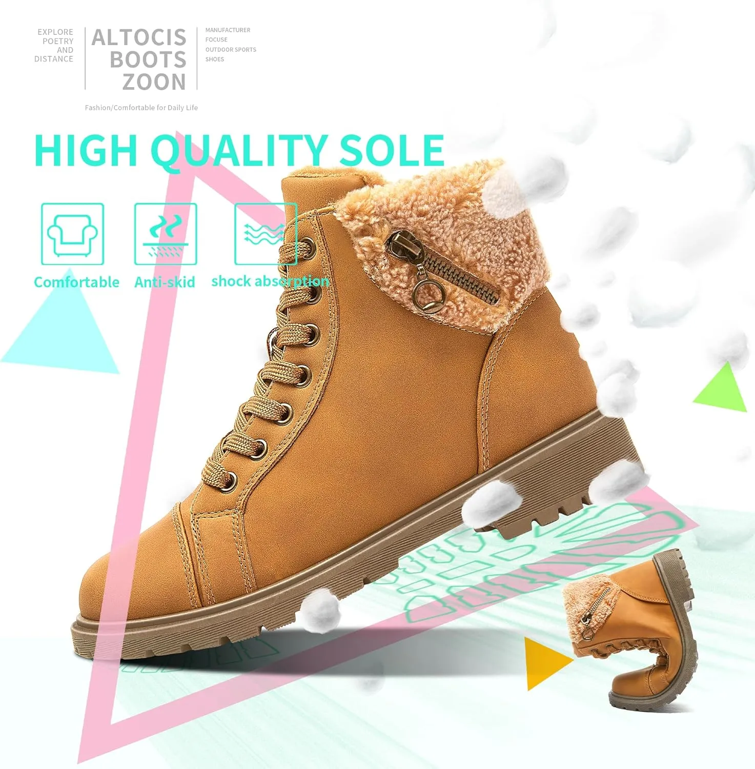 ALTOCIS Women’s Fur Lined Winter Snow Boots Short Mid Calf Fashion Boot Art Resin Button Faux Suede Boots for Women