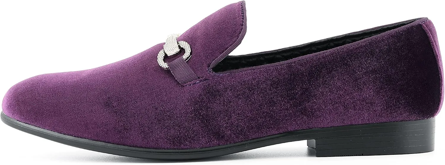 Amali Aller, Mens Casual Shoes - Loafers Men Slip on Shoes - Man Made Velvet Men's Slippers with Metal and Knitted Buckle - Mens Tuxedo Shoes