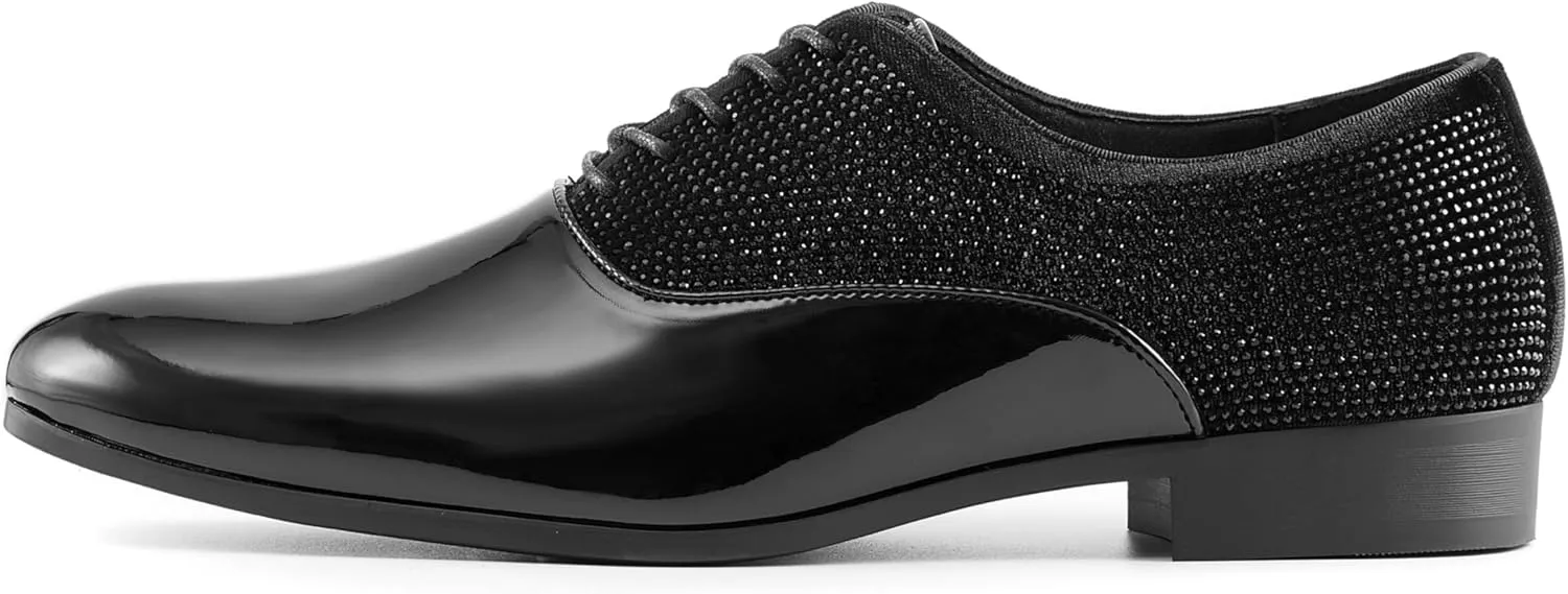 Amali Barnes Mens Dress Shoes Sparkly Glitter Encrusted Tuxedo Slip on Loafers for Men - The Original Smoking Men Dress Shoes Runs Large - GO 1/2 Size Down