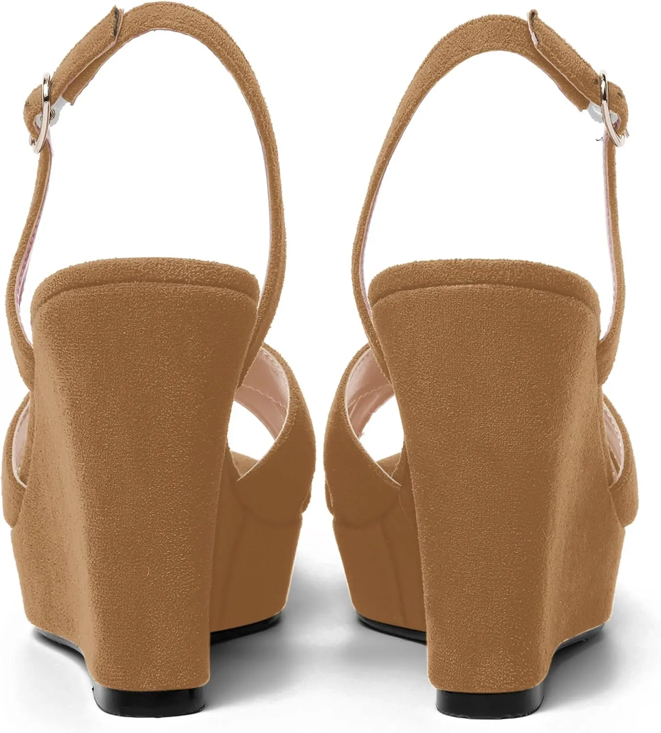 AMBELIGHT Womens Solid Dress Buckle Open Toe Suede Dating Platform Slingback Wedge High Heel Sandals 4 Inch