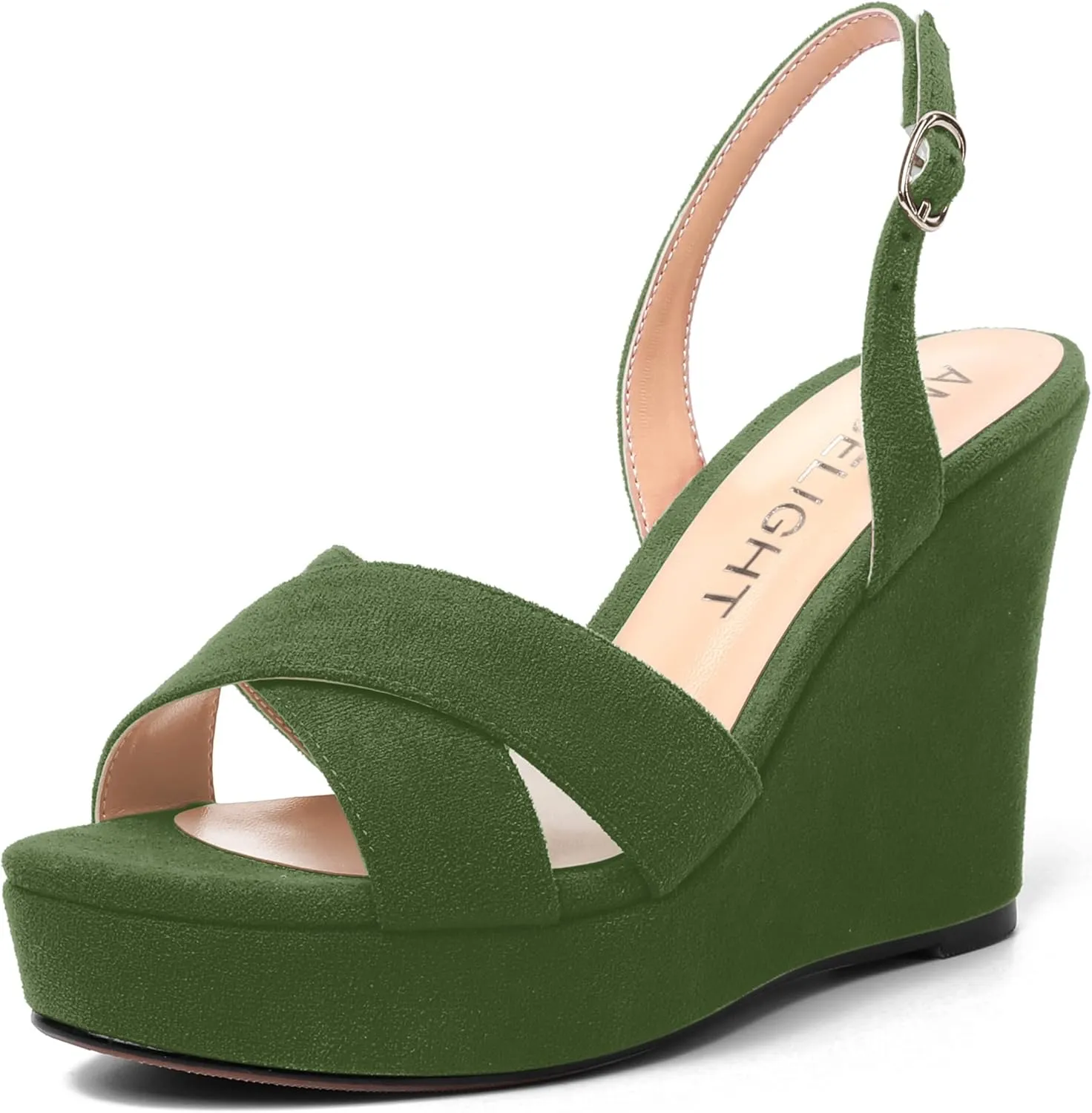 AMBELIGHT Womens Solid Dress Buckle Open Toe Suede Dating Platform Slingback Wedge High Heel Sandals 4 Inch