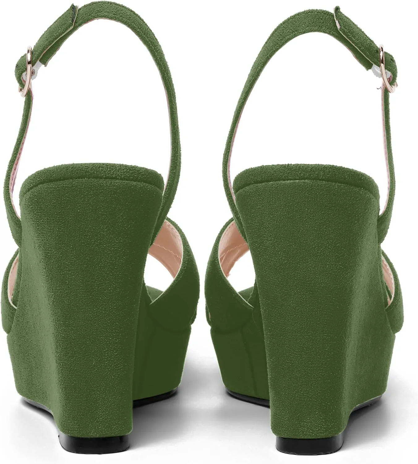 AMBELIGHT Womens Solid Dress Buckle Open Toe Suede Dating Platform Slingback Wedge High Heel Sandals 4 Inch