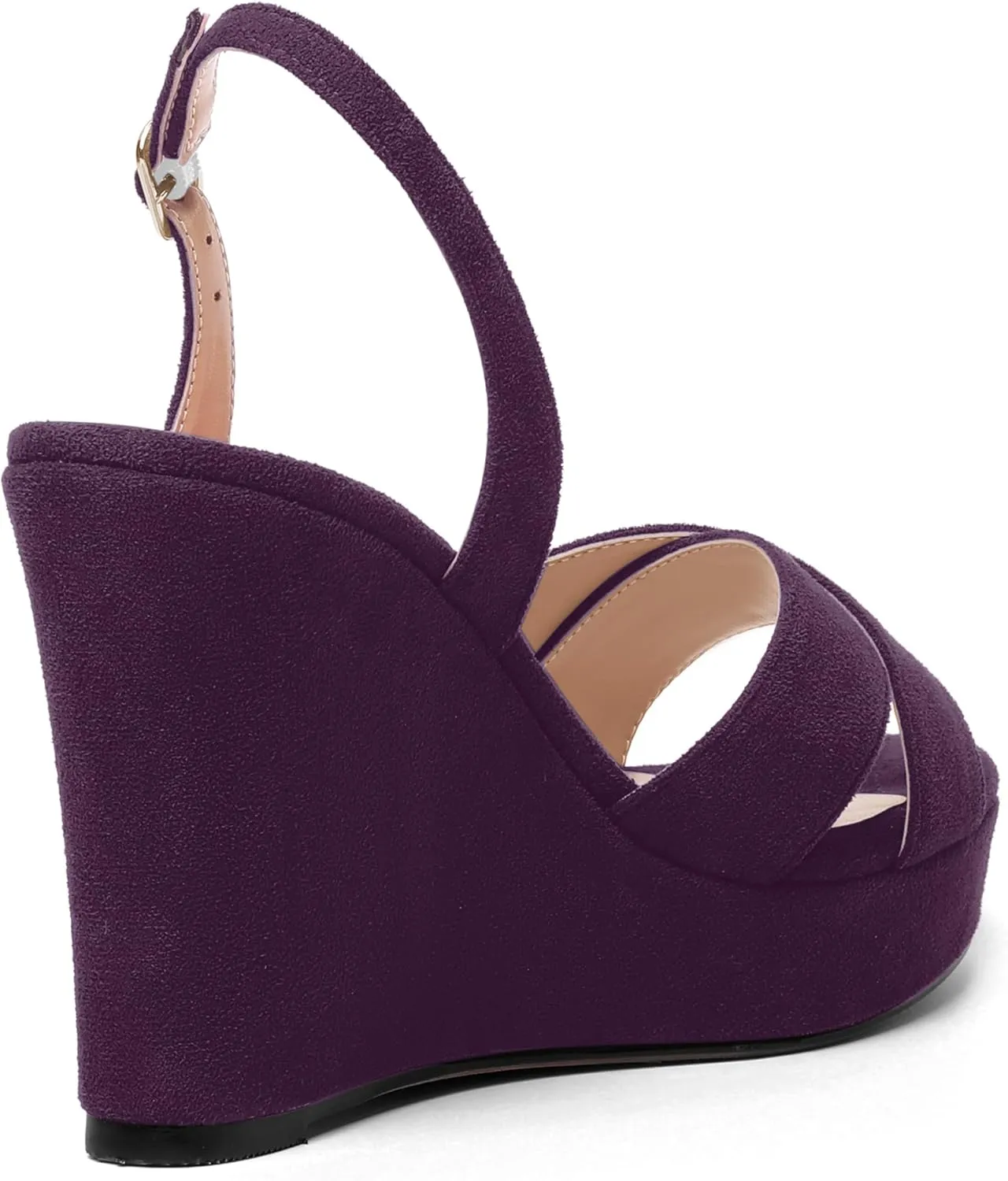 AMBELIGHT Womens Solid Dress Buckle Open Toe Suede Dating Platform Slingback Wedge High Heel Sandals 4 Inch