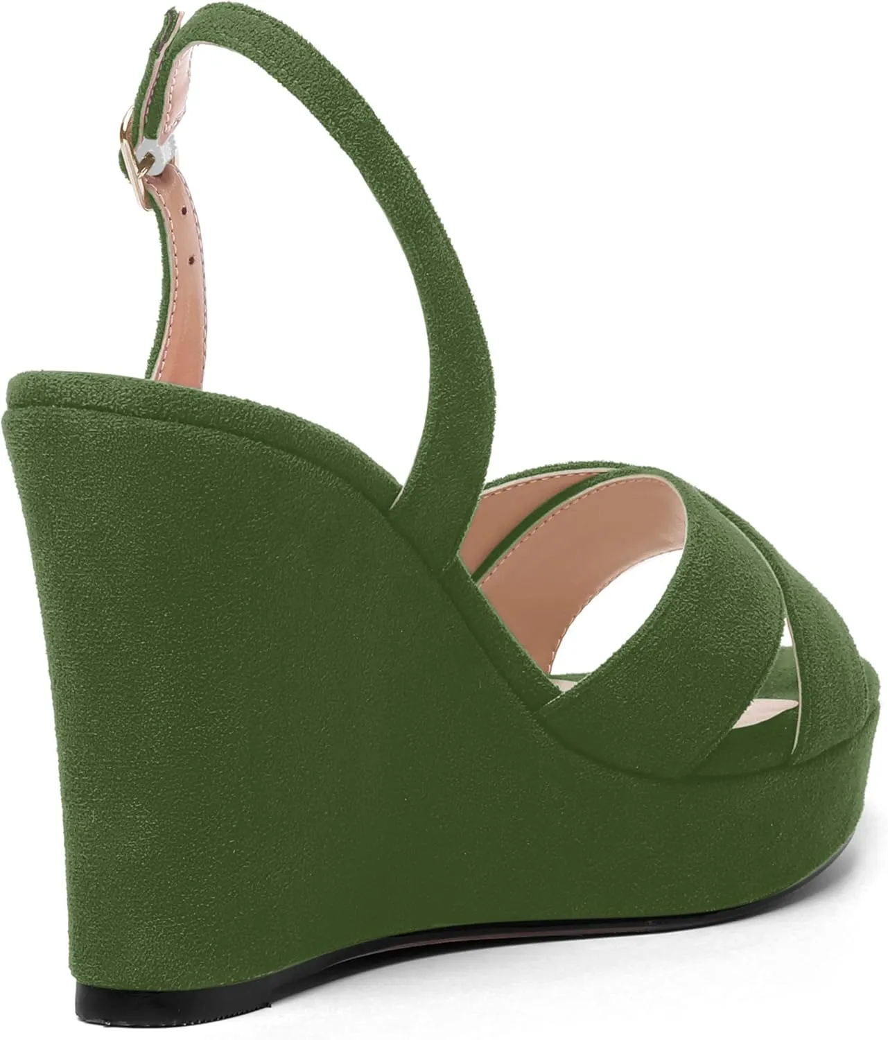 AMBELIGHT Womens Solid Dress Buckle Open Toe Suede Dating Platform Slingback Wedge High Heel Sandals 4 Inch