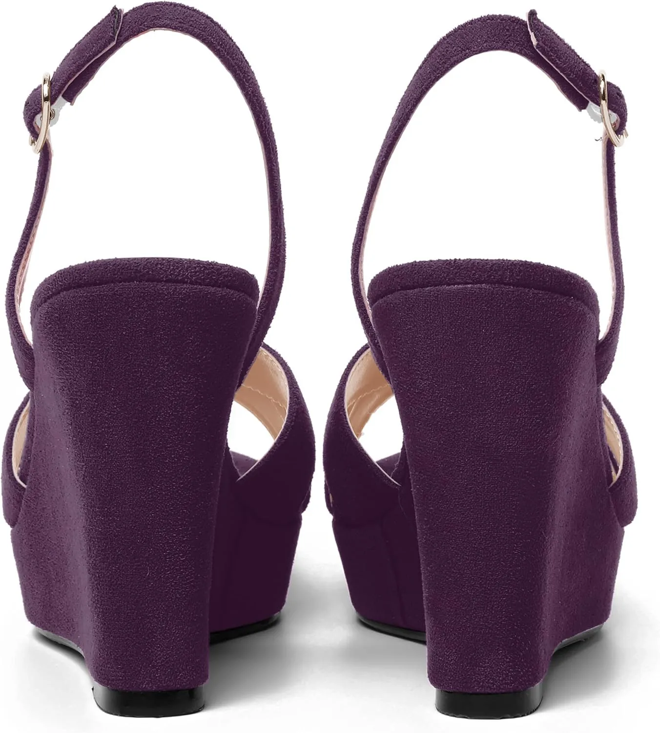 AMBELIGHT Womens Solid Dress Buckle Open Toe Suede Dating Platform Slingback Wedge High Heel Sandals 4 Inch
