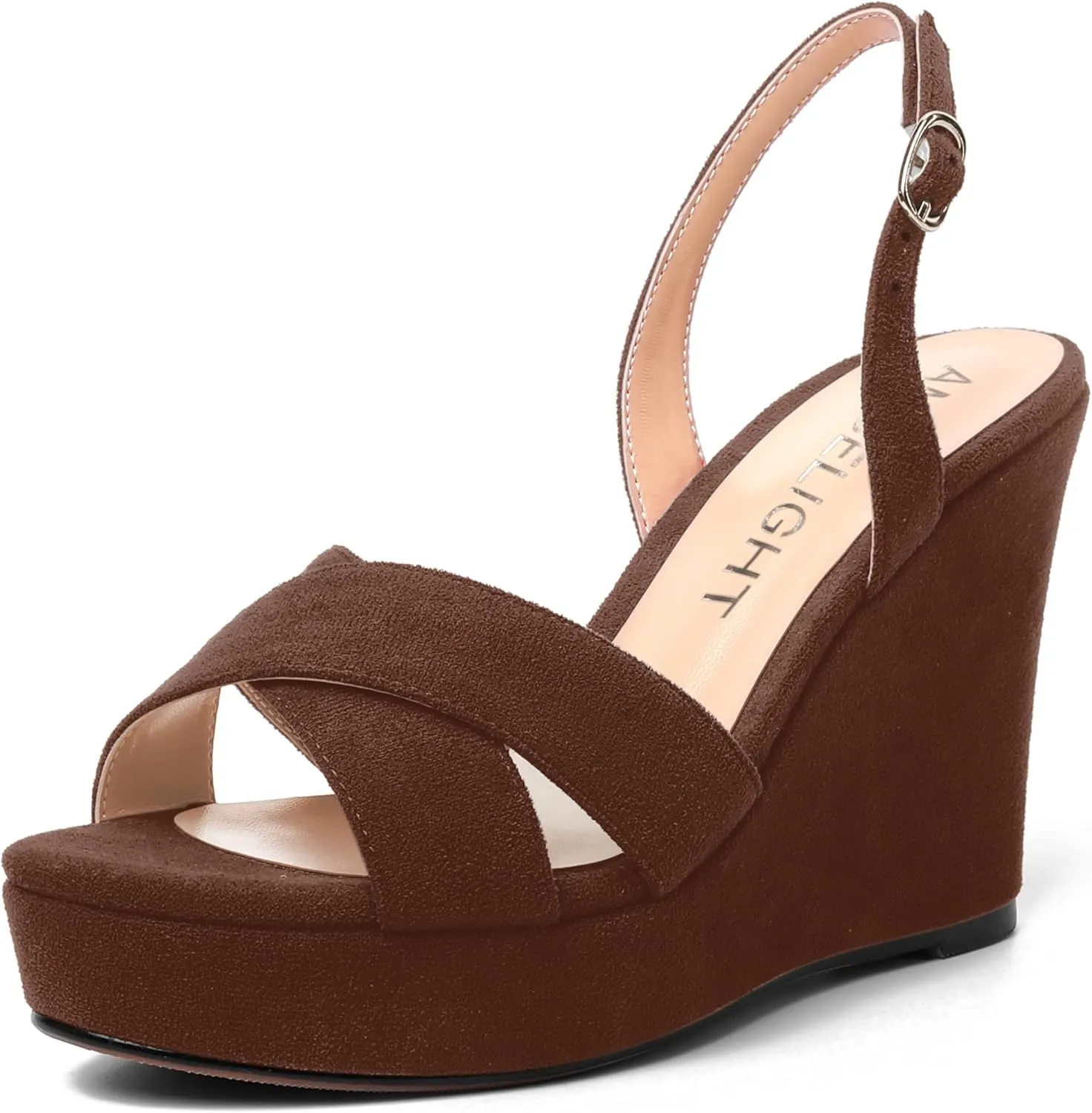 AMBELIGHT Womens Solid Dress Buckle Open Toe Suede Dating Platform Slingback Wedge High Heel Sandals 4 Inch