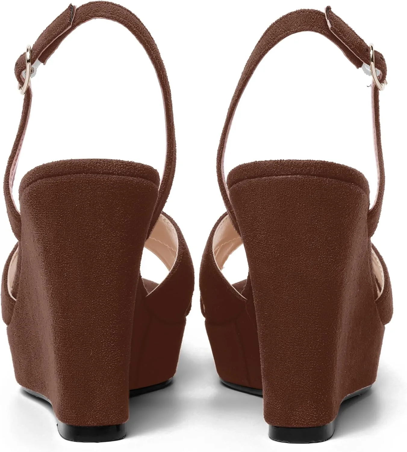 AMBELIGHT Womens Solid Dress Buckle Open Toe Suede Dating Platform Slingback Wedge High Heel Sandals 4 Inch
