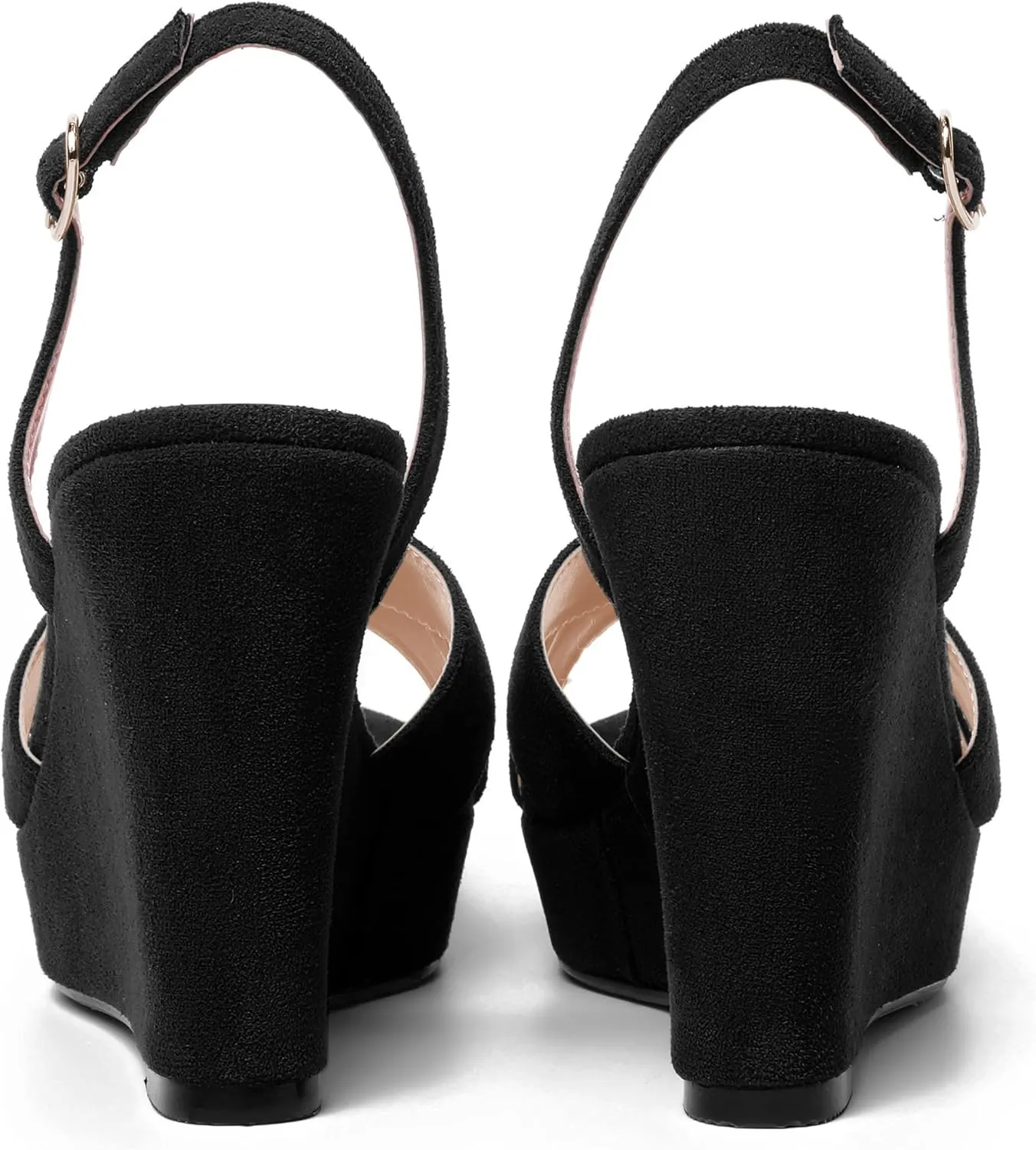 AMBELIGHT Womens Solid Dress Buckle Open Toe Suede Dating Platform Slingback Wedge High Heel Sandals 4 Inch