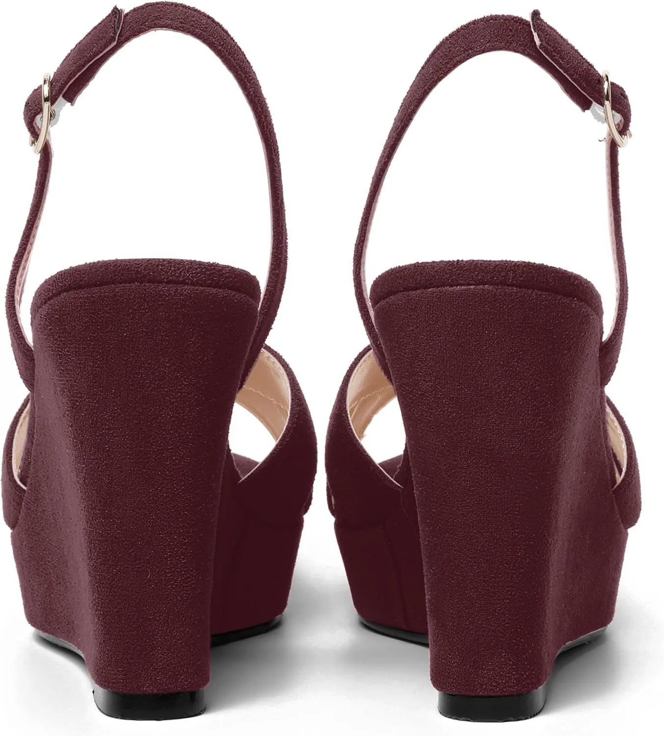 AMBELIGHT Womens Solid Dress Buckle Open Toe Suede Dating Platform Slingback Wedge High Heel Sandals 4 Inch