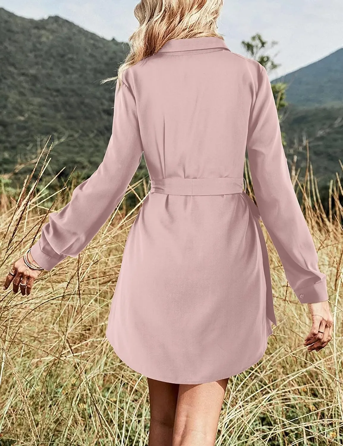 Amoretu Womens Shirt Dresses Long Sleeve Button up Work Dress with Pockets