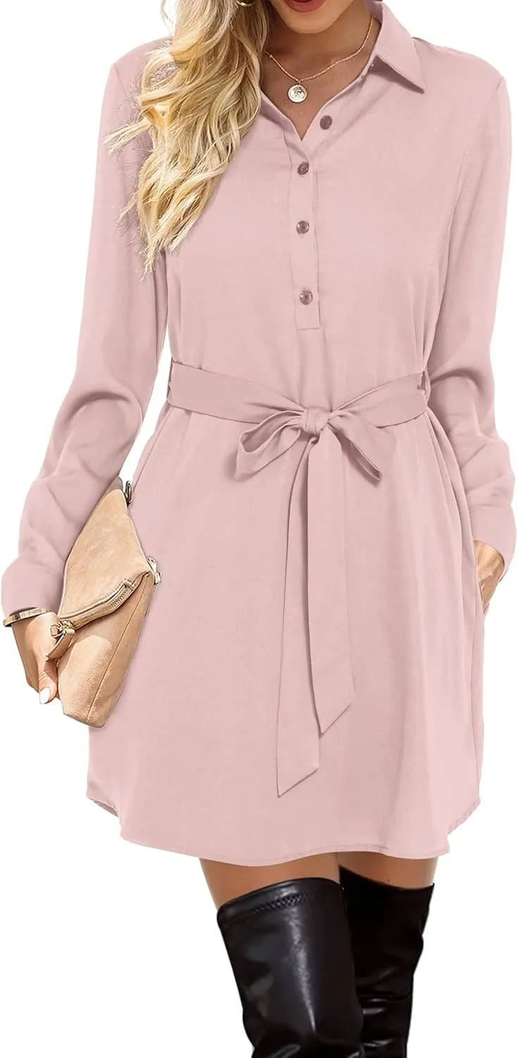 Amoretu Womens Shirt Dresses Long Sleeve Button up Work Dress with Pockets
