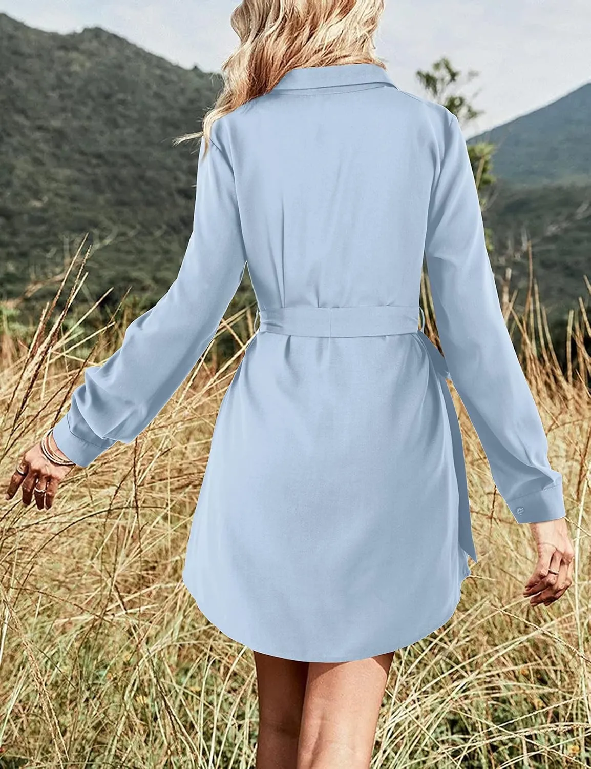 Amoretu Womens Shirt Dresses Long Sleeve Button up Work Dress with Pockets