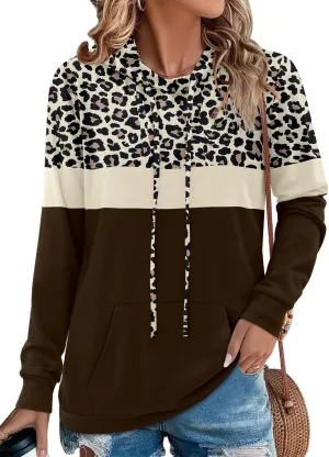 Angerella Hoodies for Women Camo Leopard Print Tops Pullover Hooded Sweatshirt Drawstring with Pocket