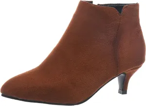Ankle Boots for Women Low Heel Pointed Toe V Cut Kitten Heels Leather Booties Side Zipper Dress Shoes Office Booties