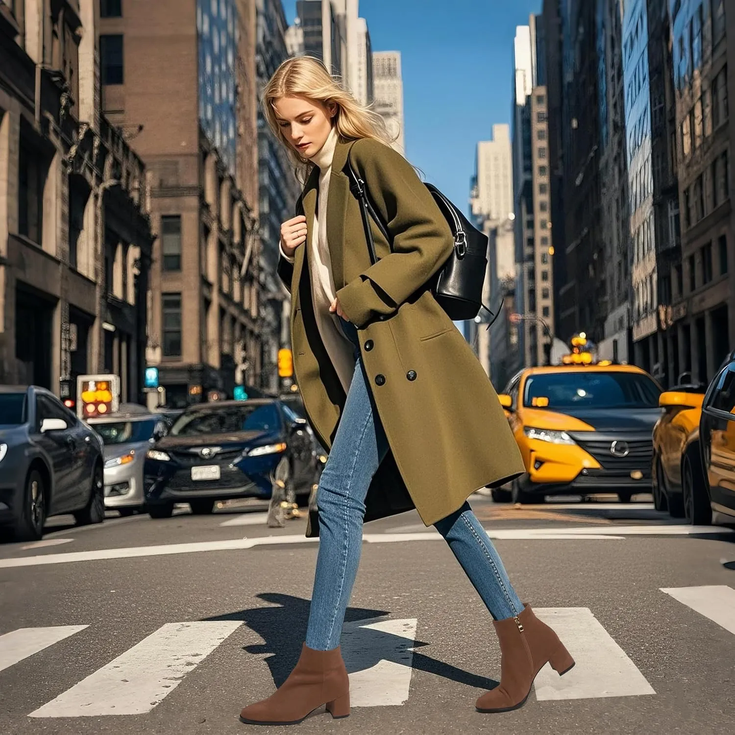 Ankle Boots for Women Low Heel Suede Wide Width Chunky Short Booties Comfortable Fashion Work Winter Boots 2 Inch