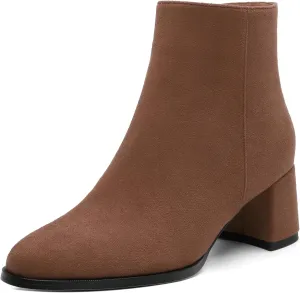 Ankle Boots for Women Low Heel Suede Wide Width Chunky Short Booties Comfortable Fashion Work Winter Boots 2 Inch