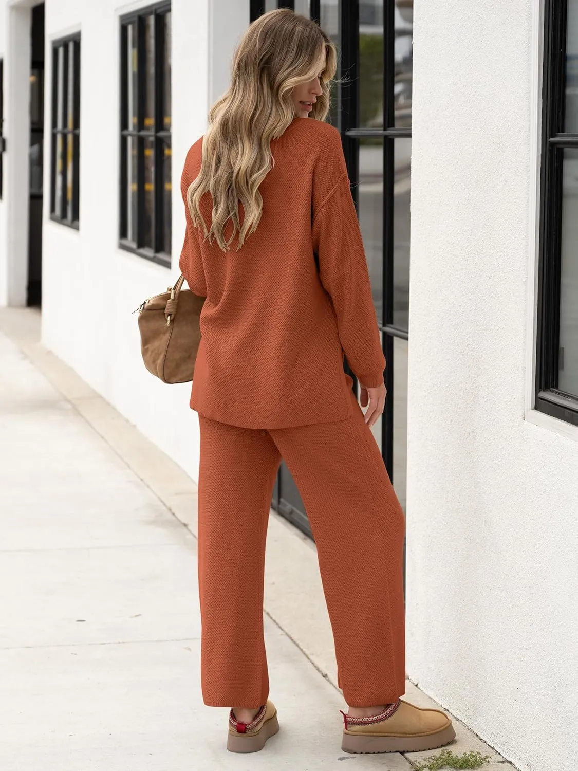ANRABESS Women 2 Piece Outfits Oversized Loose Waffle Knit Sweater Set 2025 Fall Trendy Matching Lounge Sets Cozy Clothes