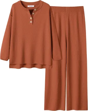ANRABESS Women 2 Piece Outfits Oversized Loose Waffle Knit Sweater Set 2025 Fall Trendy Matching Lounge Sets Cozy Clothes