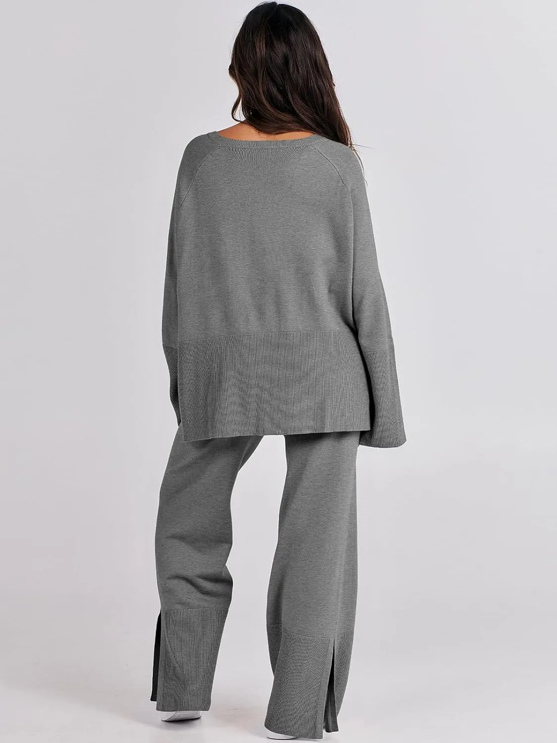 ANRABESS Womens 2 Piece Outfits Oversized Knit Sweater Set Wide Leg Pant Cozy Lounge Matching Pajama Sets 2024 Trendy Clothes