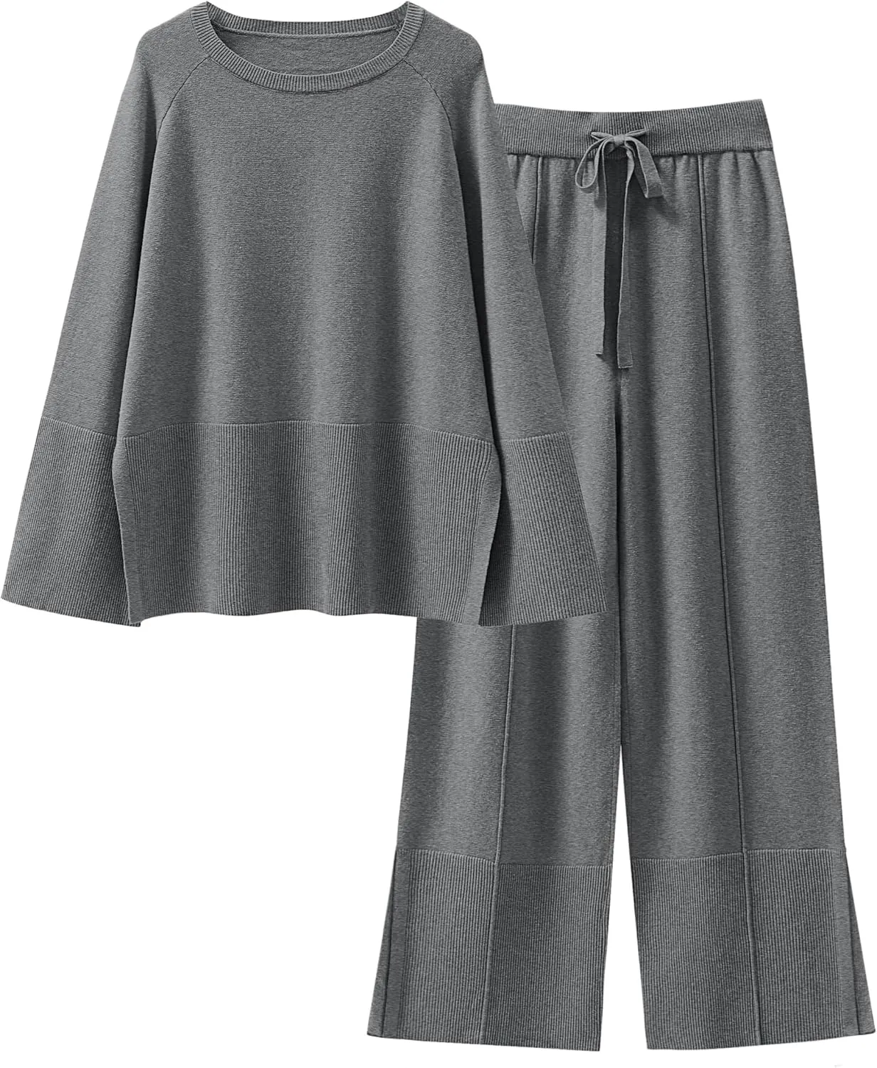 ANRABESS Womens 2 Piece Outfits Oversized Knit Sweater Set Wide Leg Pant Cozy Lounge Matching Pajama Sets 2024 Trendy Clothes