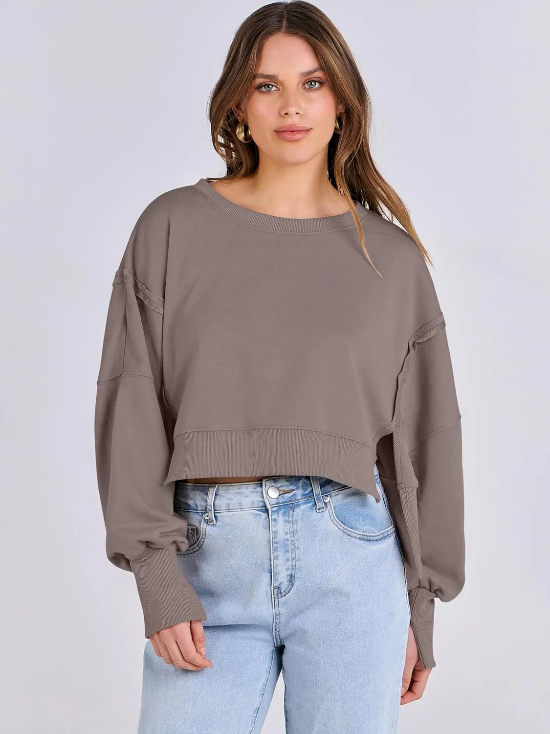 ANRABESS Womens Cropped Oversized Sweatshirts Crewneck Long Sleeve Pullover 2024 Fall Teen Girls Y2K Fashion Crop Tops