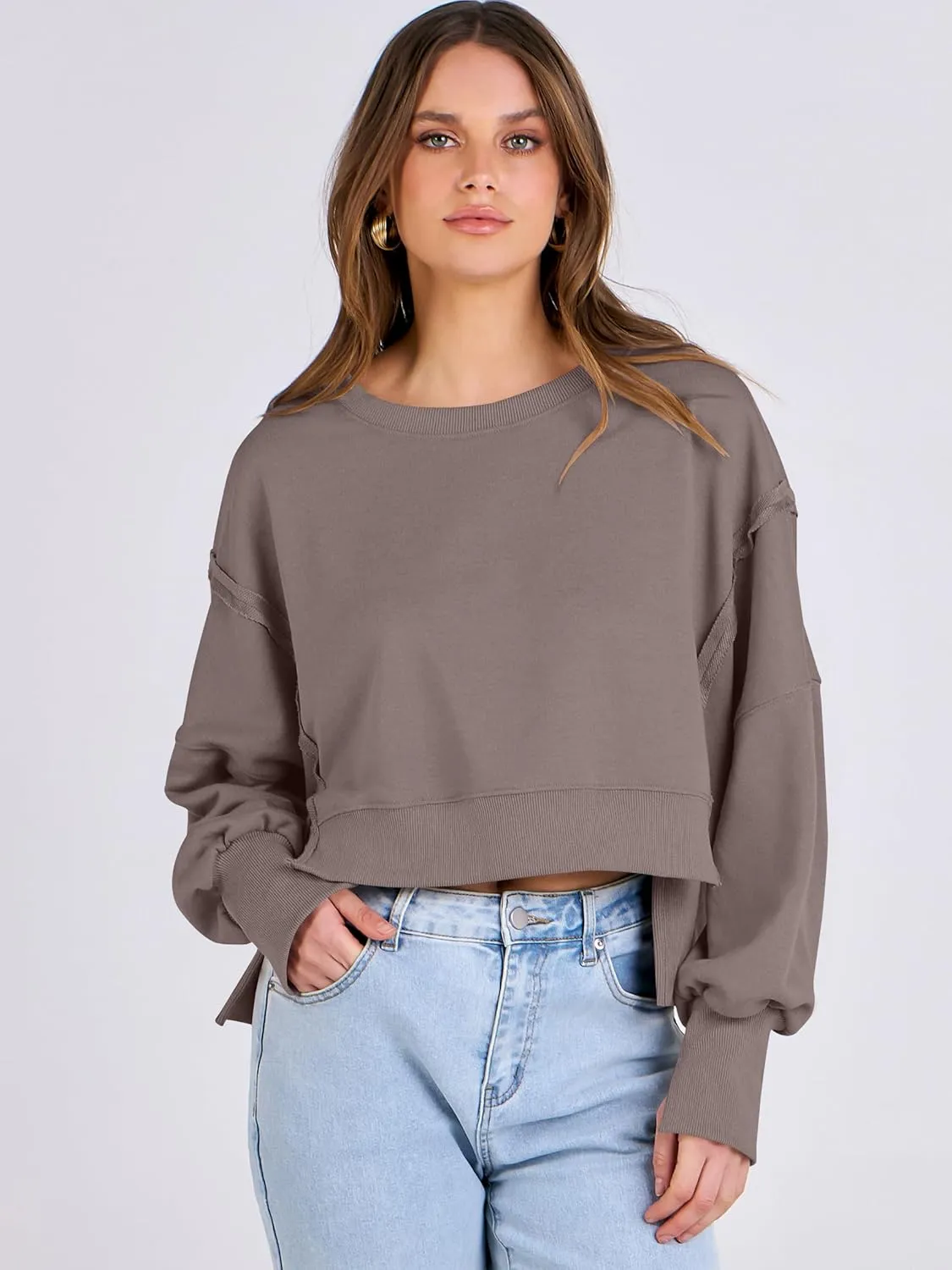 ANRABESS Womens Cropped Oversized Sweatshirts Crewneck Long Sleeve Pullover 2024 Fall Teen Girls Y2K Fashion Crop Tops