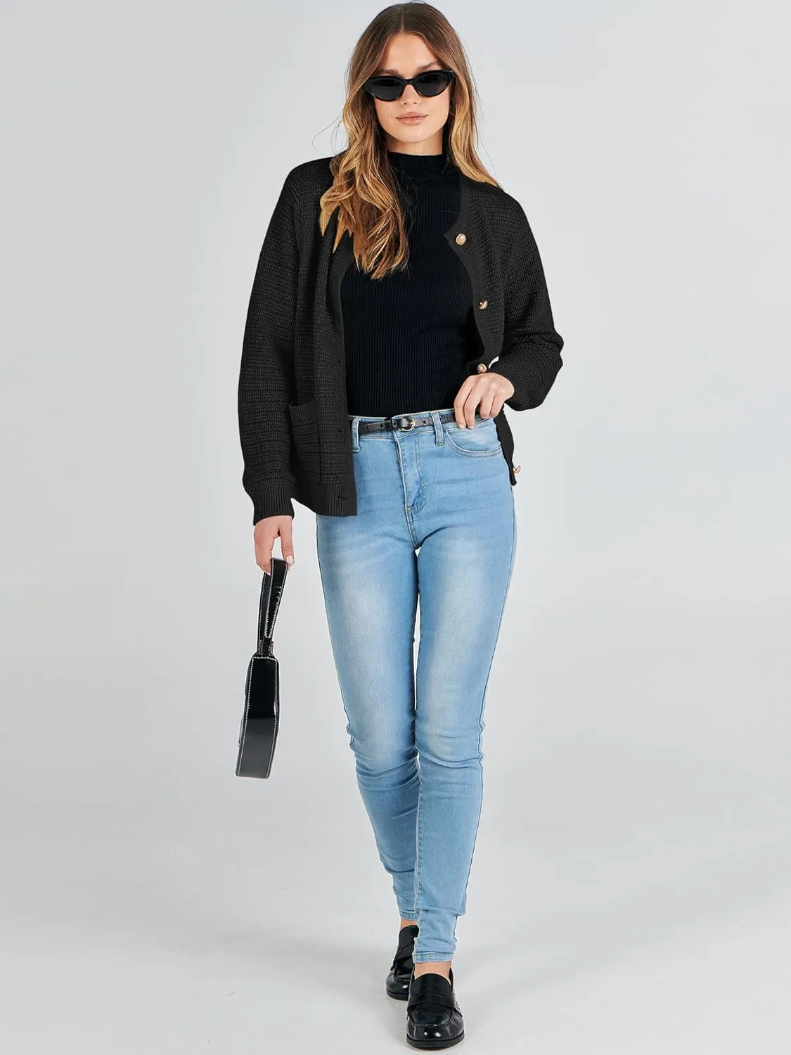 ANRABESS Women's Tweed Knit Cardigan Sweater Casual Long Sleeve Cropped Button Down Lady Jackets 2025 Spring Fashion Outwear