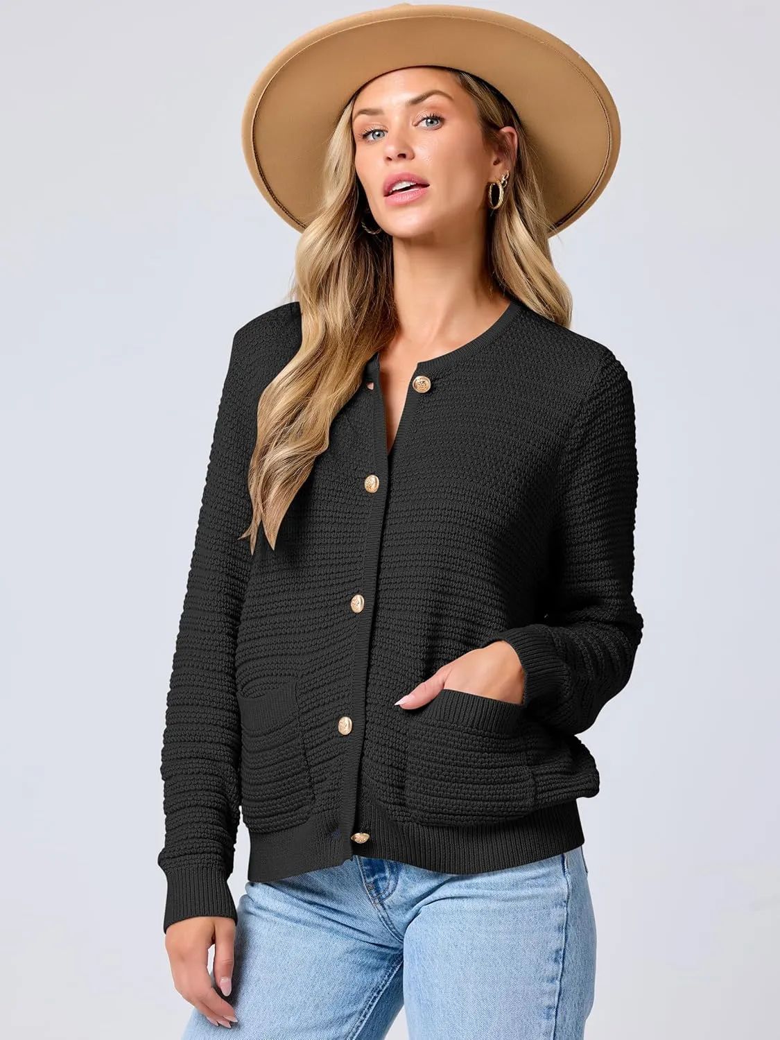 ANRABESS Women's Tweed Knit Cardigan Sweater Casual Long Sleeve Cropped Button Down Lady Jackets 2025 Spring Fashion Outwear