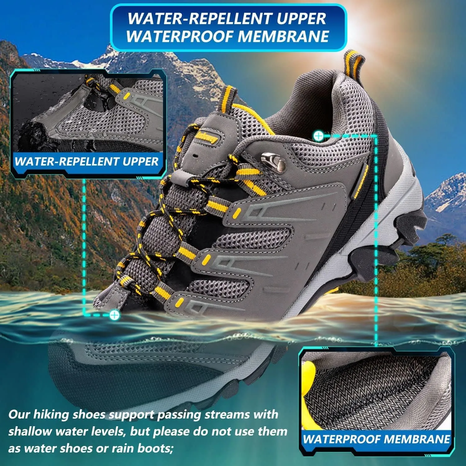 Ansbowey Hiking Shoes Men's Waterproof Low Top Lightweight Breathable Non-Slip Trekking Trail Outdoor Sport Sneakers for Unisex-Adults 6.5 US
