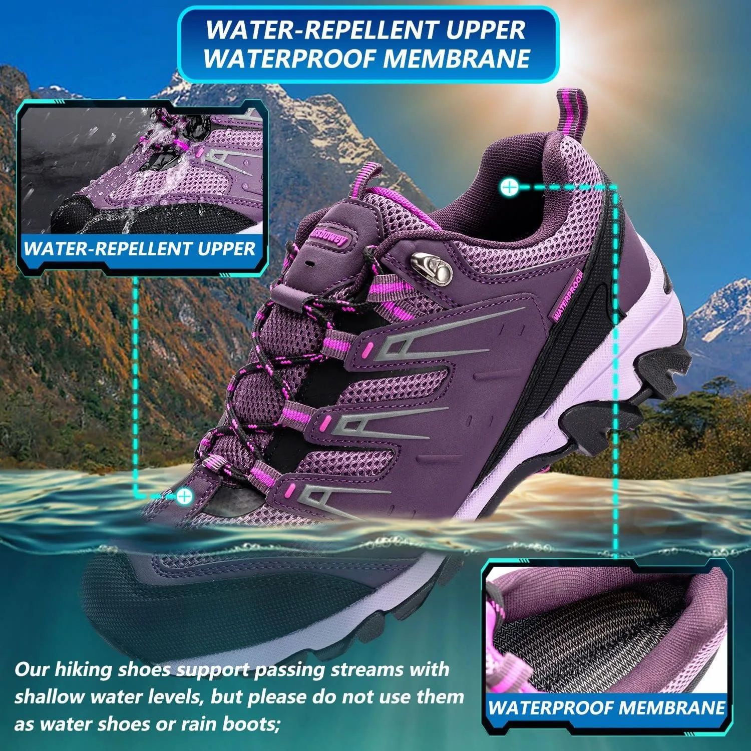 Ansbowey Hiking Shoes Men's Waterproof Low Top Lightweight Breathable Non-Slip Trekking Trail Outdoor Sport Sneakers for Unisex-Adults 6.5 US