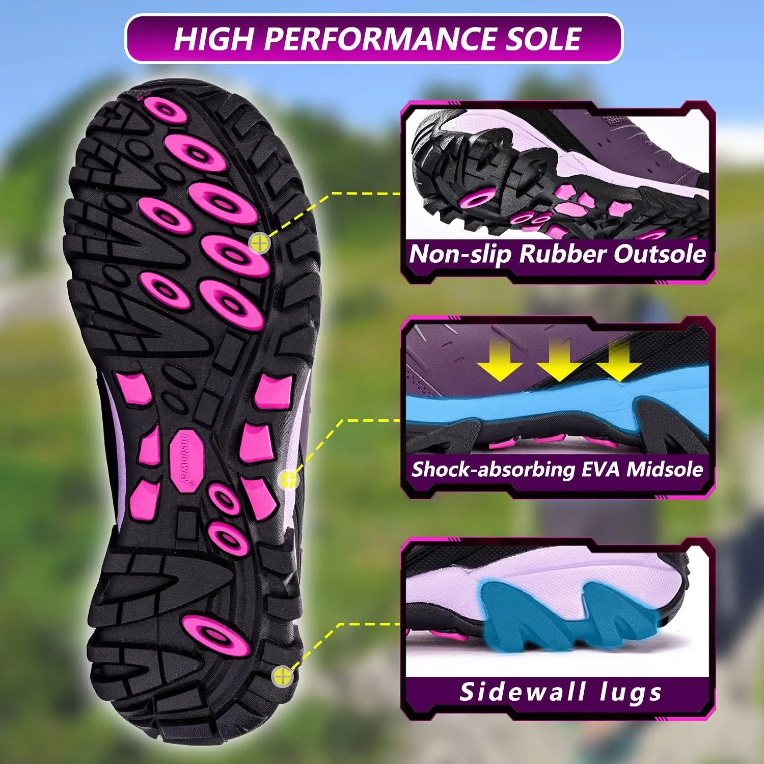 Ansbowey Hiking Shoes Men's Waterproof Low Top Lightweight Breathable Non-Slip Trekking Trail Outdoor Sport Sneakers for Unisex-Adults 6.5 US