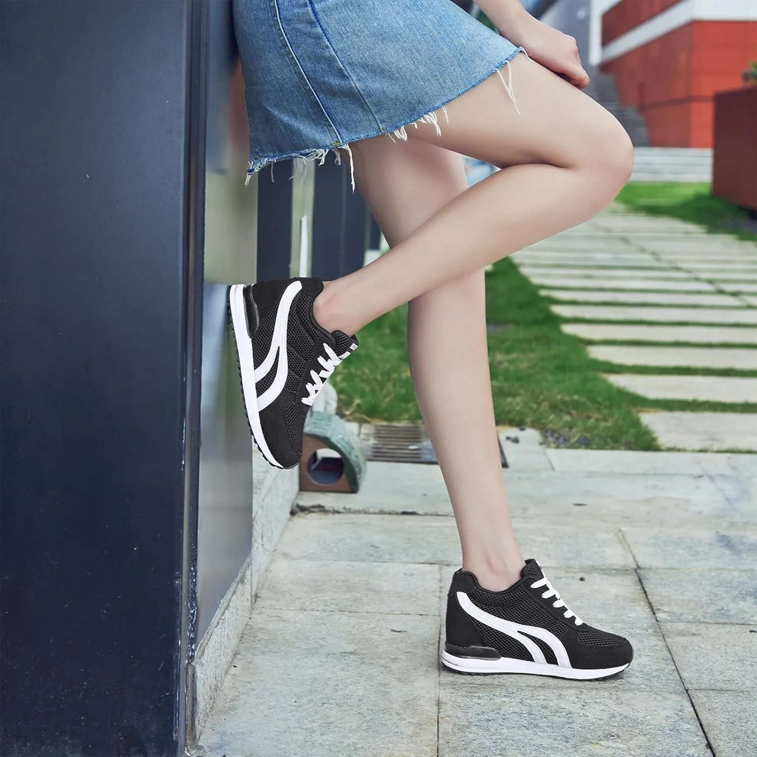AONEGOLD Women's Fashion Sneakers for Mom Day Gifts Women's Platform Sneakers Wedges High Top Lace Up Shoes Increase Fashion Sneakers for Womens Girls