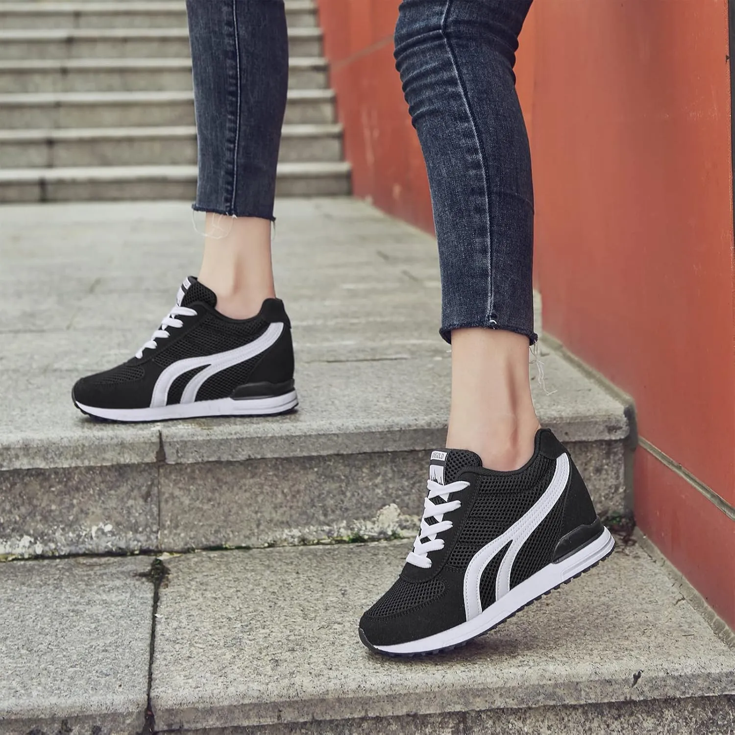 AONEGOLD Women's Fashion Sneakers for Mom Day Gifts Women's Platform Sneakers Wedges High Top Lace Up Shoes Increase Fashion Sneakers for Womens Girls