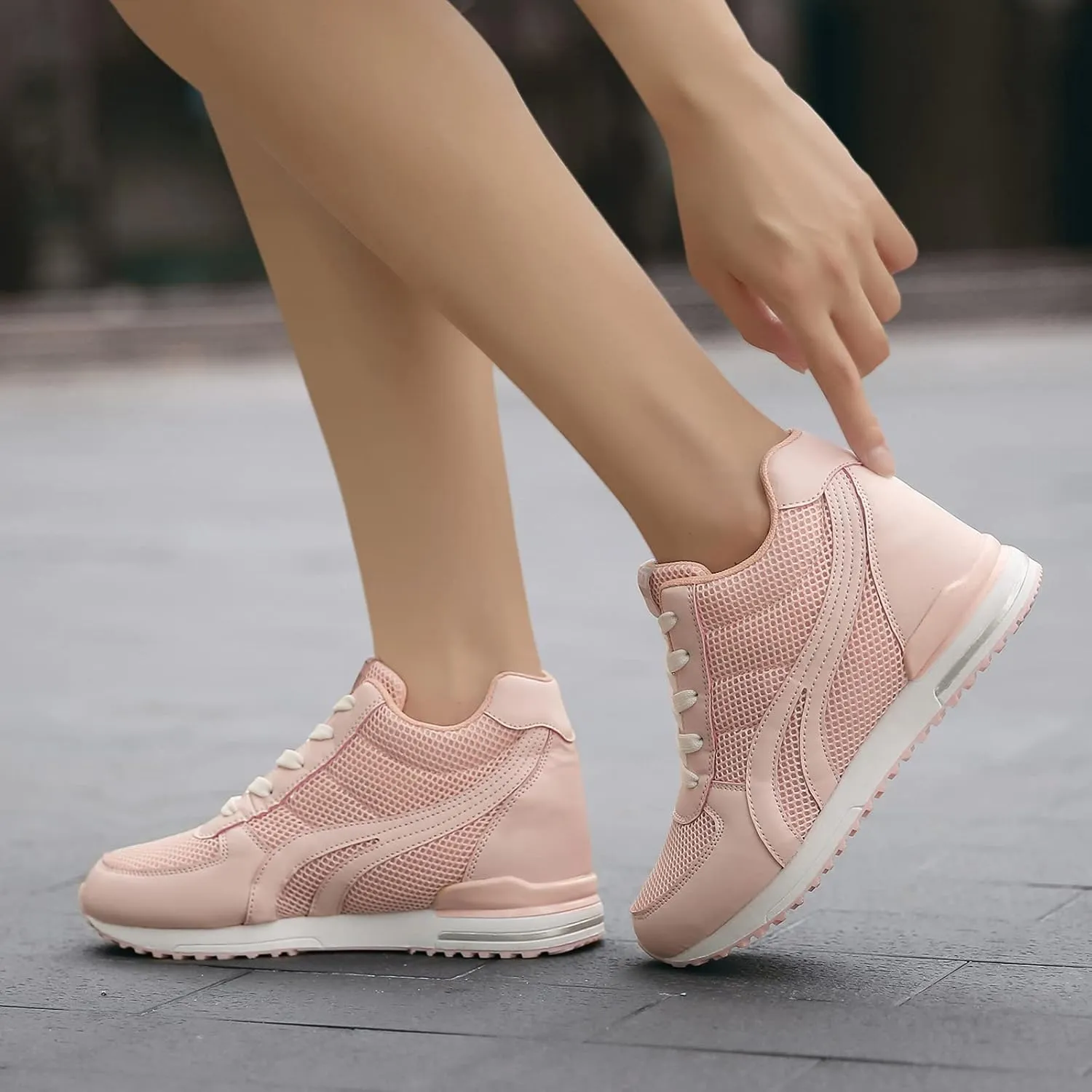 AONEGOLD Women's Fashion Sneakers for Mom Day Gifts Women's Platform Sneakers Wedges High Top Lace Up Shoes Increase Fashion Sneakers for Womens Girls