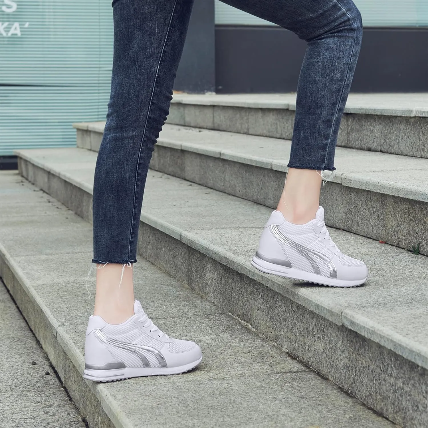 AONEGOLD Women's Fashion Sneakers for Mom Day Gifts Women's Platform Sneakers Wedges High Top Lace Up Shoes Increase Fashion Sneakers for Womens Girls
