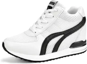 AONEGOLD Women's Fashion Sneakers for Mom Day Gifts Women's Platform Sneakers Wedges High Top Lace Up Shoes Increase Fashion Sneakers for Womens Girls