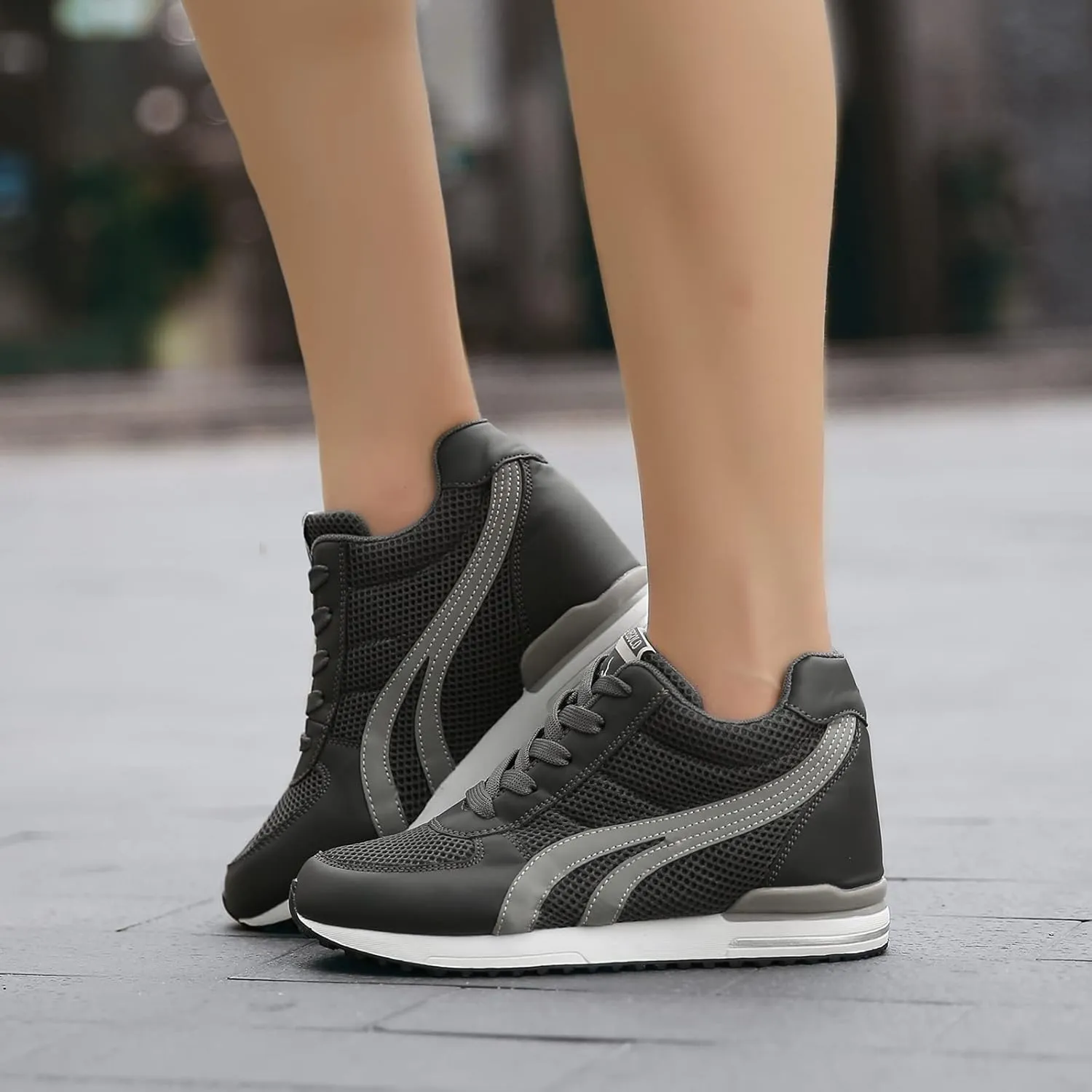 AONEGOLD Women's Fashion Sneakers for Mom Day Gifts Women's Platform Sneakers Wedges High Top Lace Up Shoes Increase Fashion Sneakers for Womens Girls