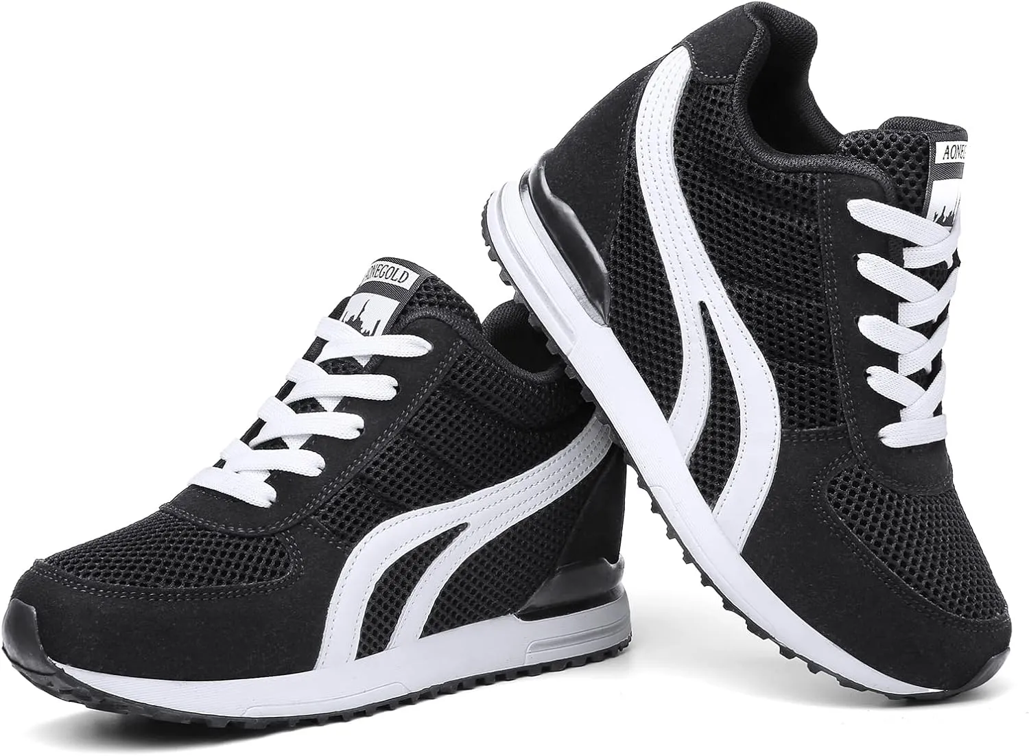 AONEGOLD Women's Fashion Sneakers for Mom Day Gifts Women's Platform Sneakers Wedges High Top Lace Up Shoes Increase Fashion Sneakers for Womens Girls