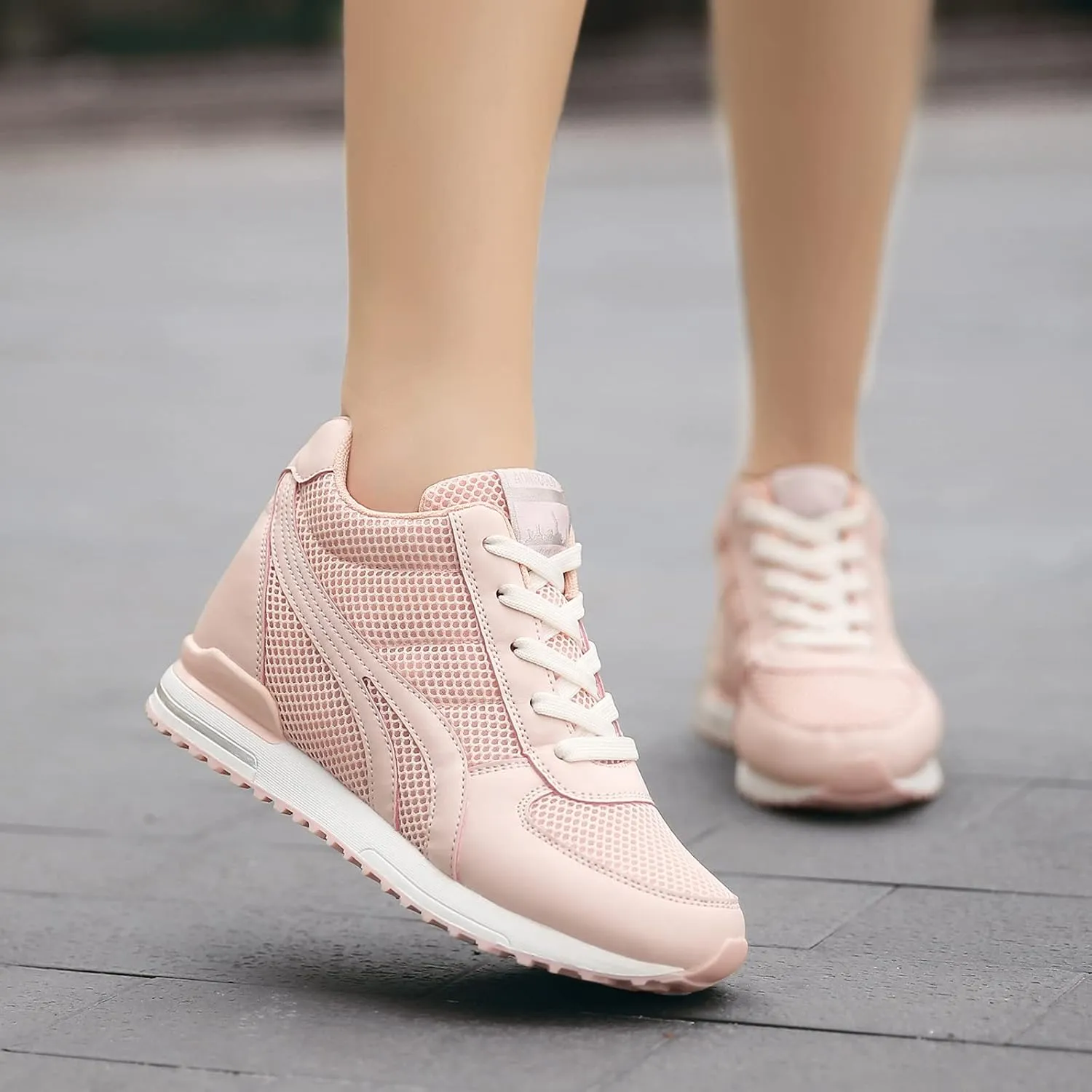 AONEGOLD Women's Fashion Sneakers for Mom Day Gifts Women's Platform Sneakers Wedges High Top Lace Up Shoes Increase Fashion Sneakers for Womens Girls