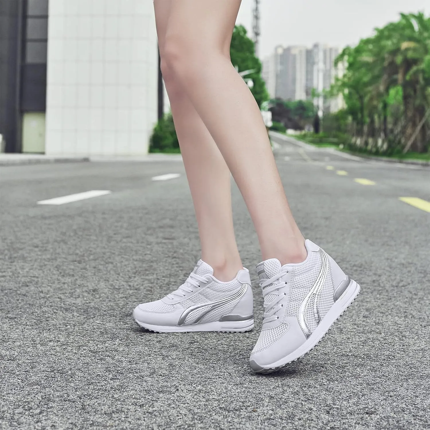 AONEGOLD Women's Fashion Sneakers for Mom Day Gifts Women's Platform Sneakers Wedges High Top Lace Up Shoes Increase Fashion Sneakers for Womens Girls