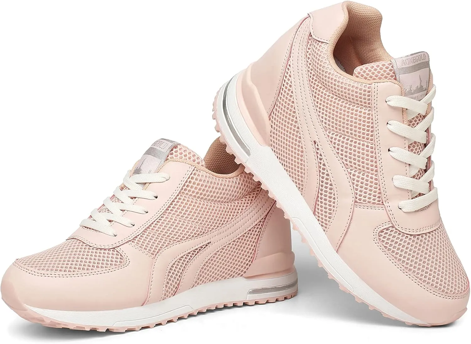 AONEGOLD Women's Fashion Sneakers for Mom Day Gifts Women's Platform Sneakers Wedges High Top Lace Up Shoes Increase Fashion Sneakers for Womens Girls