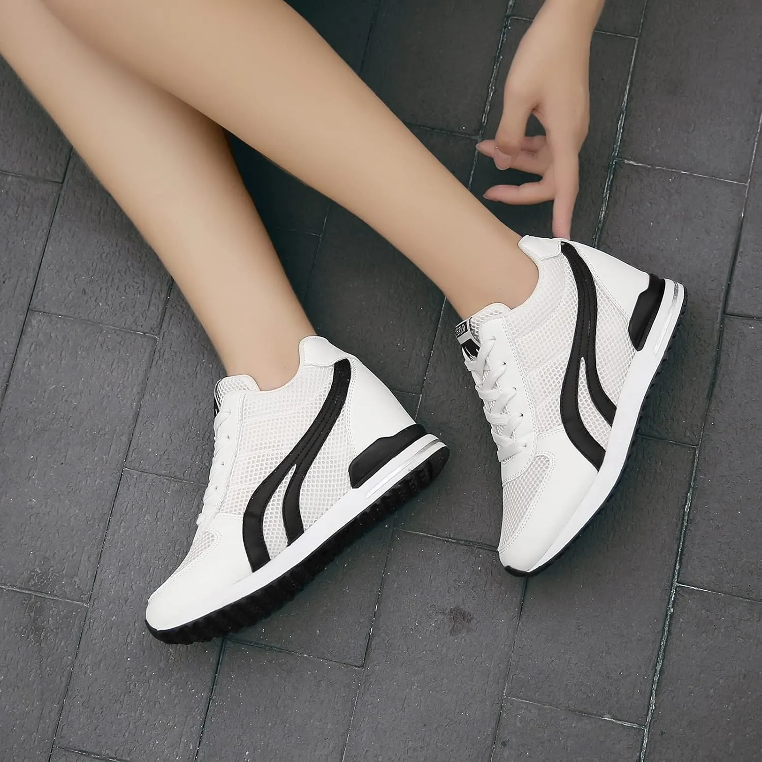 AONEGOLD Women's Fashion Sneakers for Mom Day Gifts Women's Platform Sneakers Wedges High Top Lace Up Shoes Increase Fashion Sneakers for Womens Girls