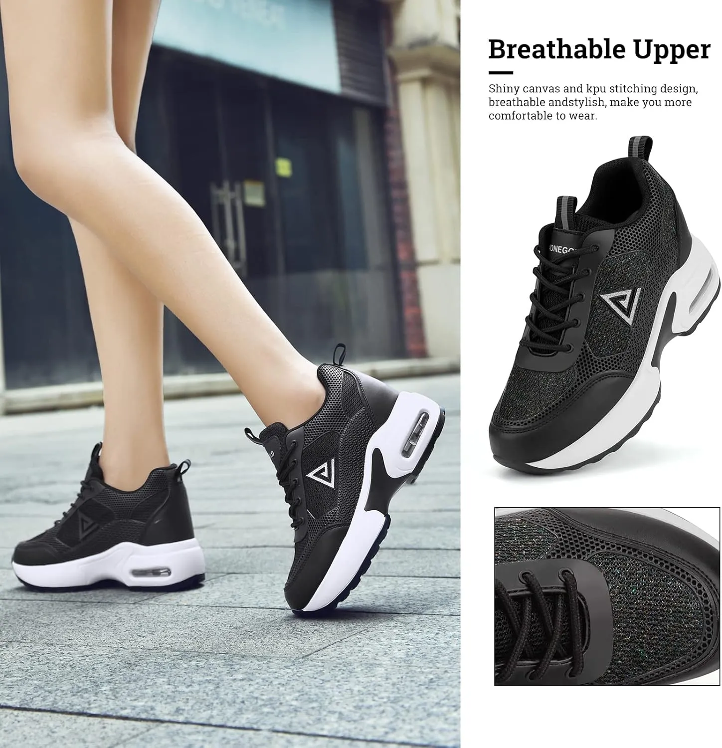 AONEGOLD Womens Knit Platform Hidden Wedges Sneaker High Top Athletic Walking Shoes High Heel Mesh Fashion